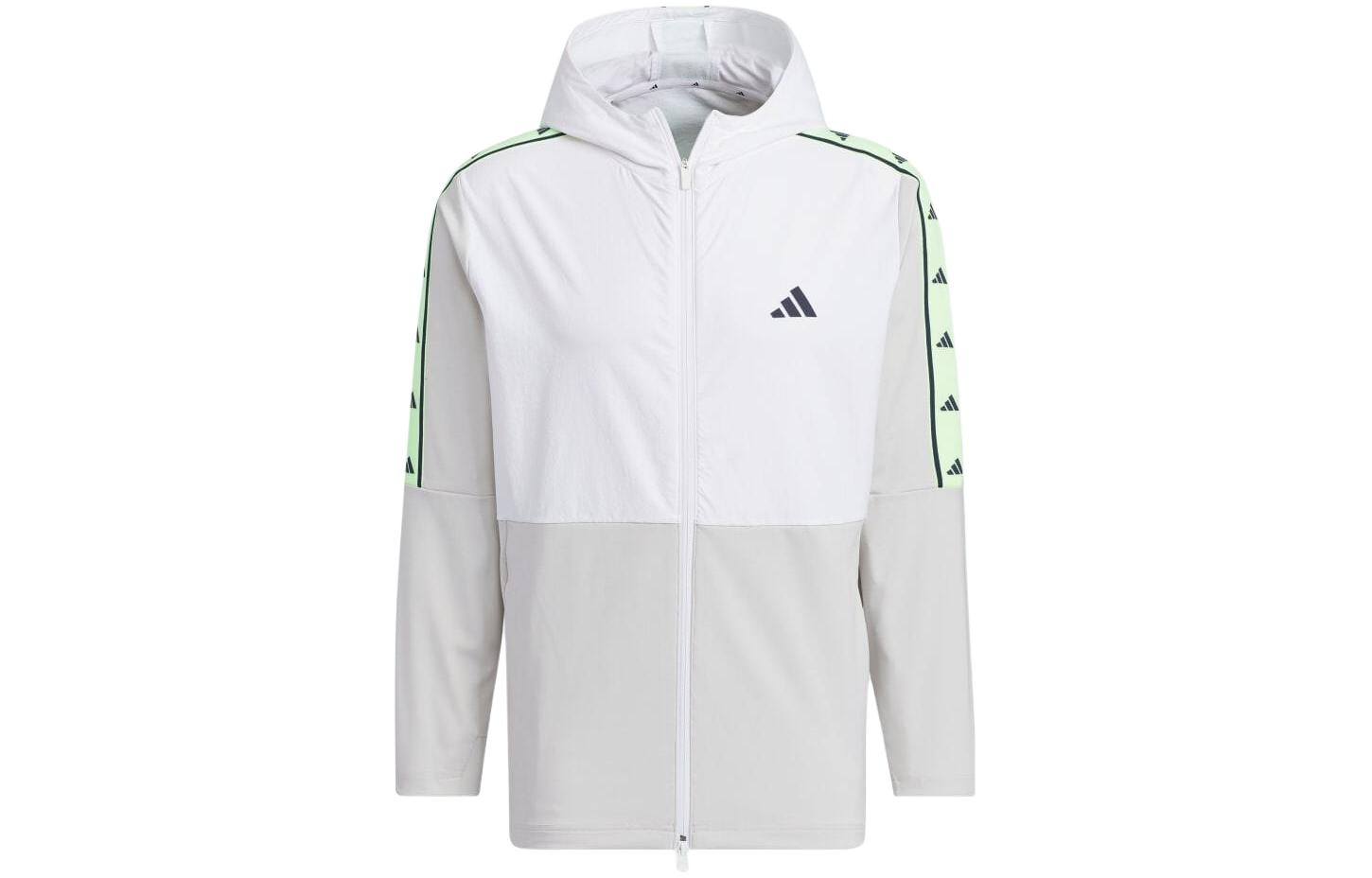 adidas White Full-Zip Hoodie Jacket with Logo Patchwork Design IN9008