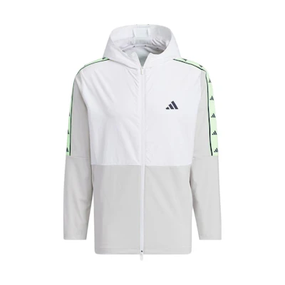 adidas White Full-Zip Hoodie Jacket with Logo Patchwork Design IN9008