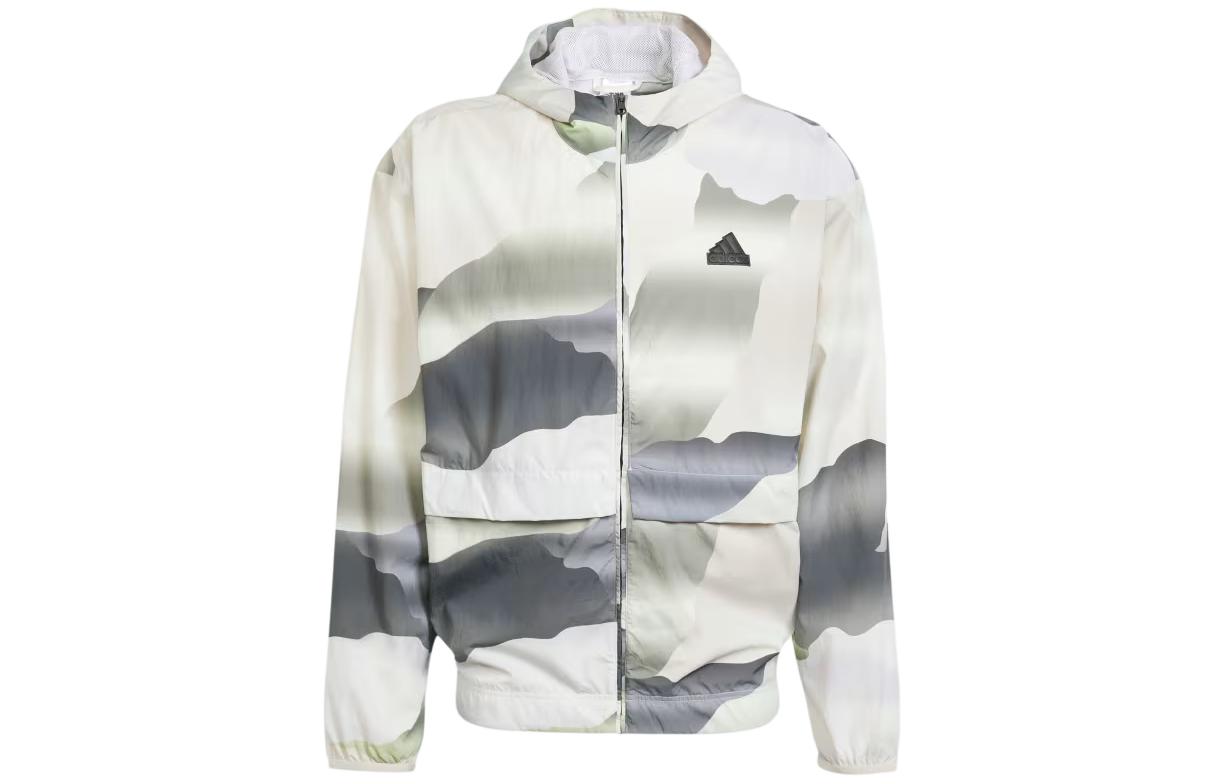 adidas White Graphic Print Zip-Up Hooded Jacket IN3707