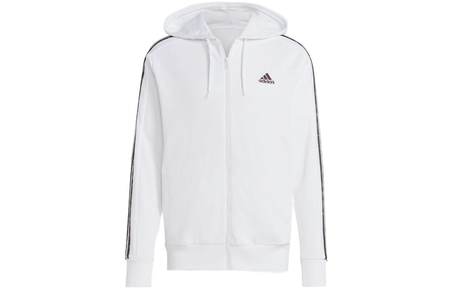 adidas White Hoodie with Three-Stripes Logo Design IC9836
