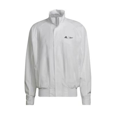 adidas White Jacket with Logo Print and Stand Collar HN7127