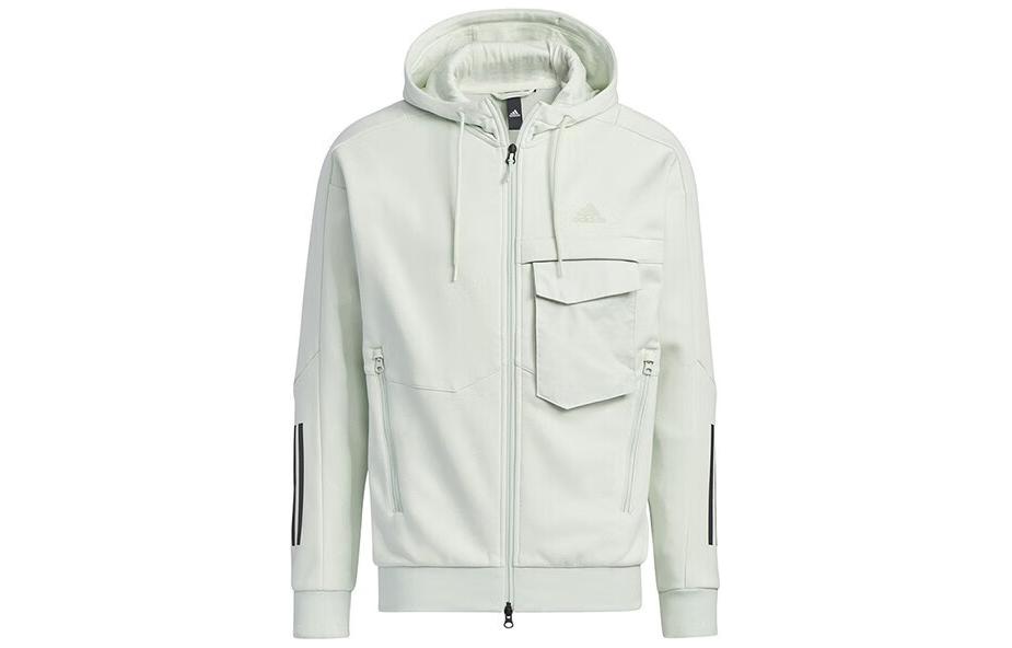 adidas White Knitted Hoodie Jacket with Three Stripes HN9032