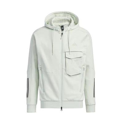 adidas White Knitted Hoodie Jacket with Three Stripes HN9032