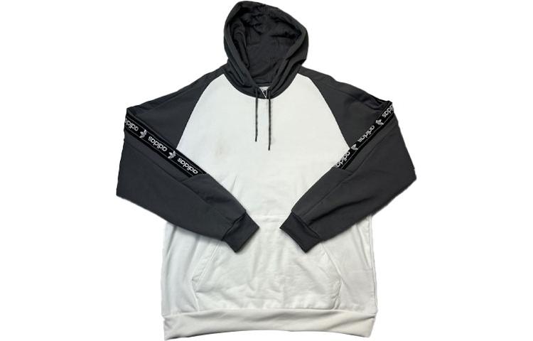 adidas White Letter Print Hooded Sweatshirt Casual Pullover GQ6022