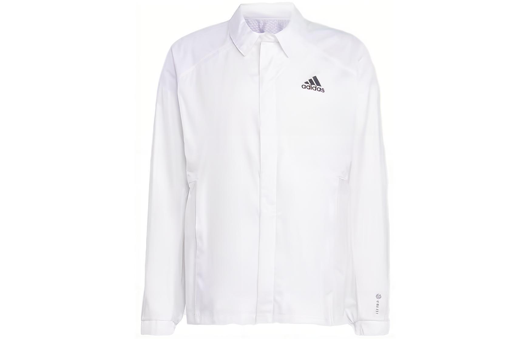 adidas White Letter Print Polo Collar Long Sleeve Jacket HT8743