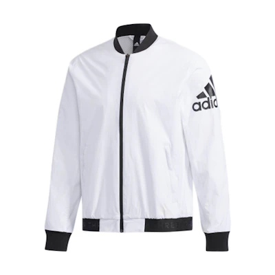 adidas White Logo Print Bomber Jacket with Baseball Collar DW4617