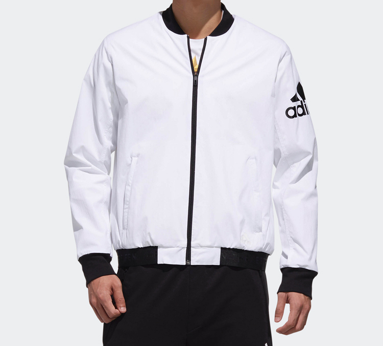 Shop adidas Jaket Bomber Putih Logo dengan Kerah Baseball DW4617