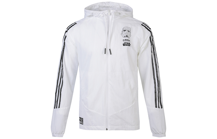 adidas White Logo Print Comfortable Casual Hooded Jacket DW8174