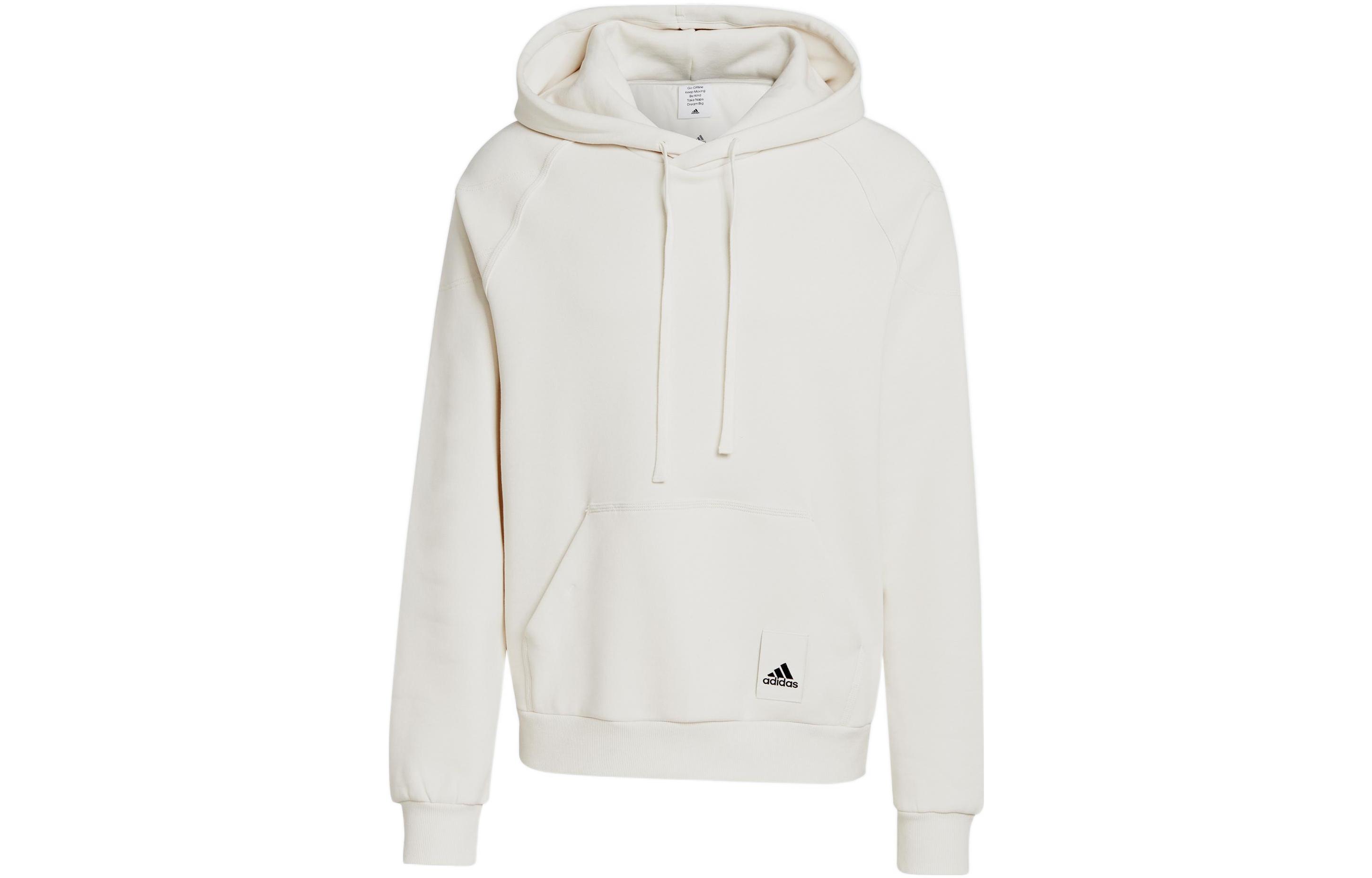 adidas White Logo Print Hoodie with Kangaroo Pocket Long Sleeves IA9343