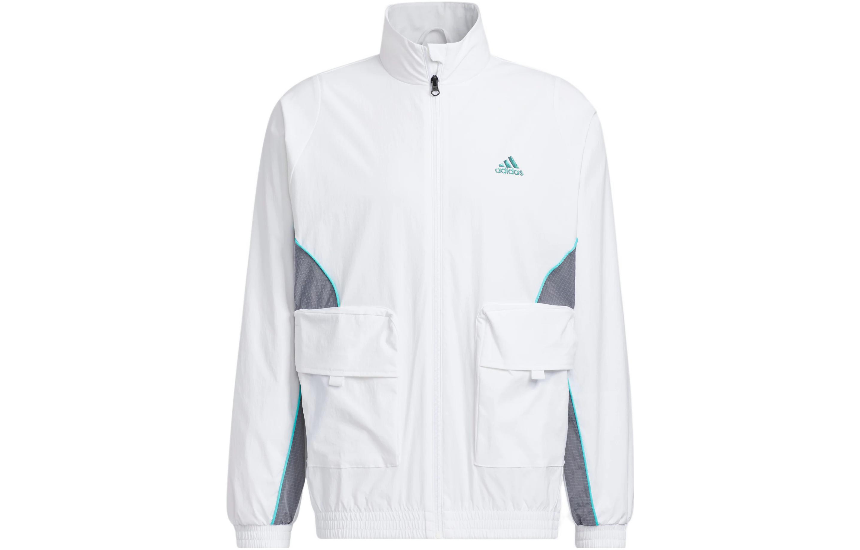 adidas White Logo Print Patchwork Zip-Up Outdoor Jacket HM5146