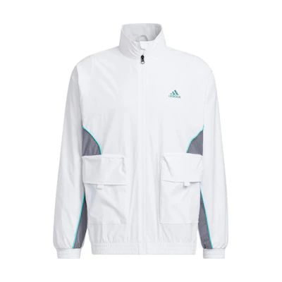 adidas White Logo Print Patchwork Zip-Up Outdoor Jacket HM5146