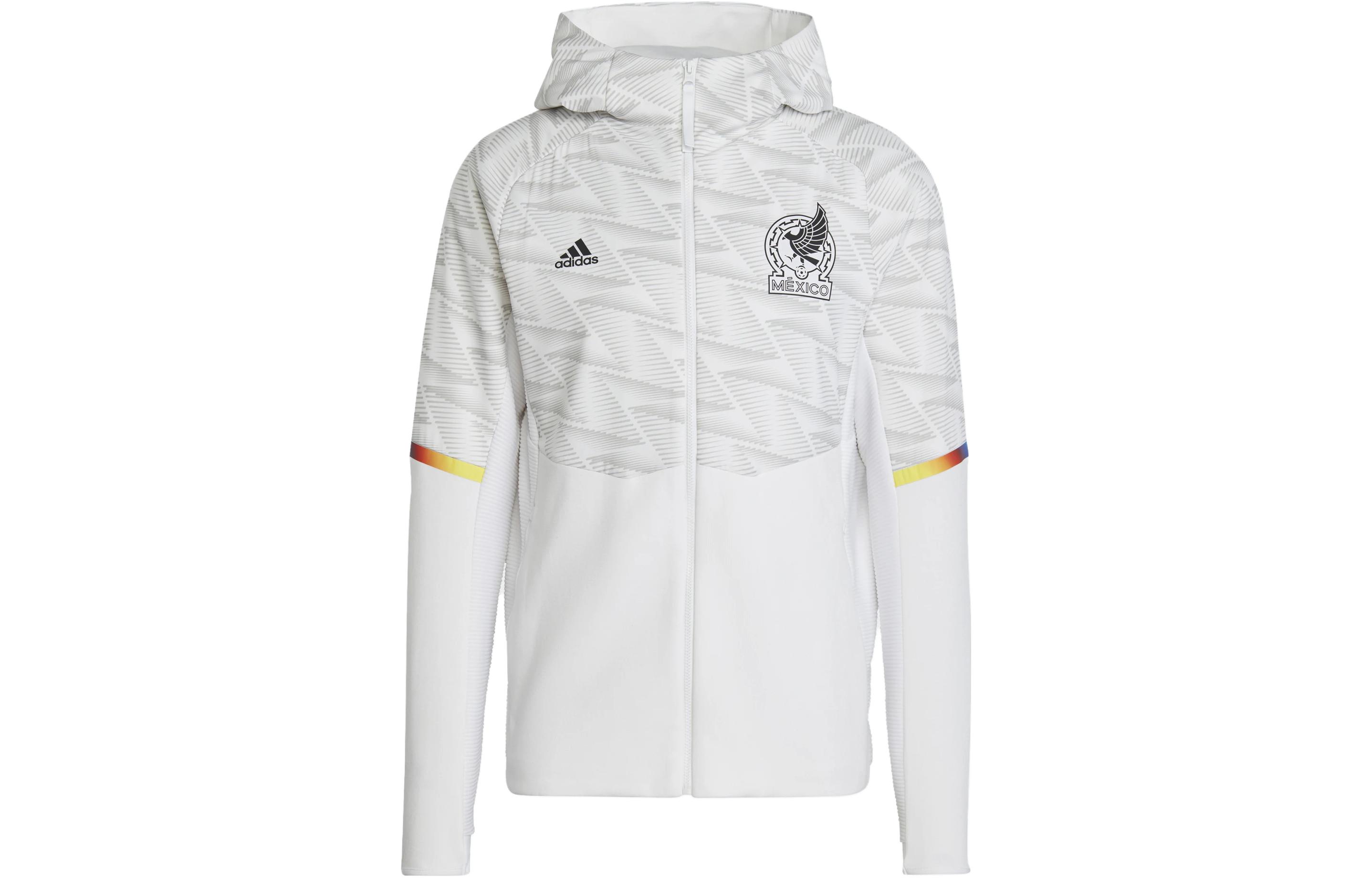 adidas White Logo Printed Zip-Up Hoodie with Long Sleeves IC4450