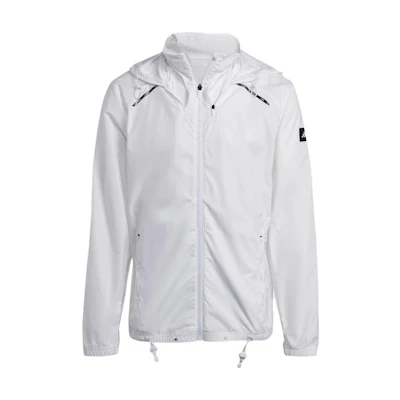 adidas White Long-Sleeve Jacket with Logo Print and Stand Collar HY5450