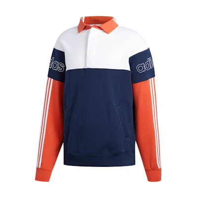 adidas White Orange Blue Retro Colorblock 3-Stripes Polo Sweatshirt Unisex DV3146