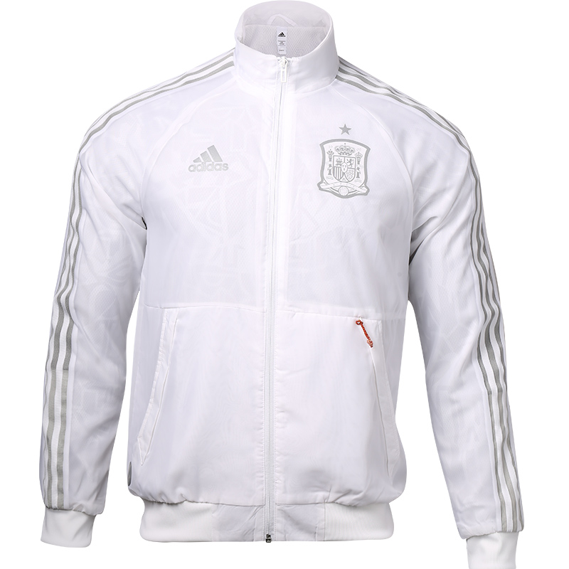 adidas White Outdoor Sports Jacket with Zip-Up Stand Collar and Raglan Sleeves FT6457