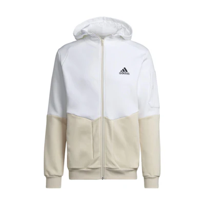 adidas White Patchwork Zip-Up Hoodie Long-Sleeve Jacket HL6911