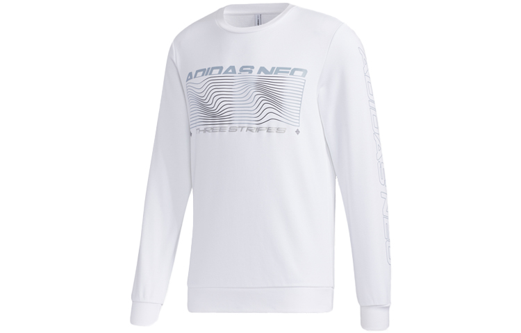 adidas White Printed Crewneck Long-Sleeve Sweatshirt Casual Style GQ7060