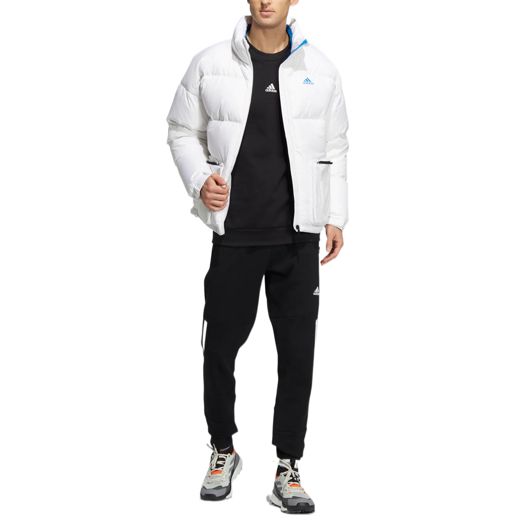 Purchase adidas White Puffer Jacket with Zip-Up Stand Collar & Logo Print Unisex. HN2103