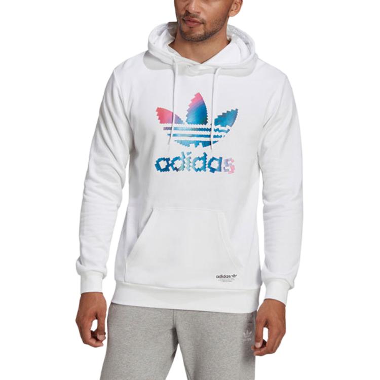adidas White Pullover Hoodie with Logo Print HC7110