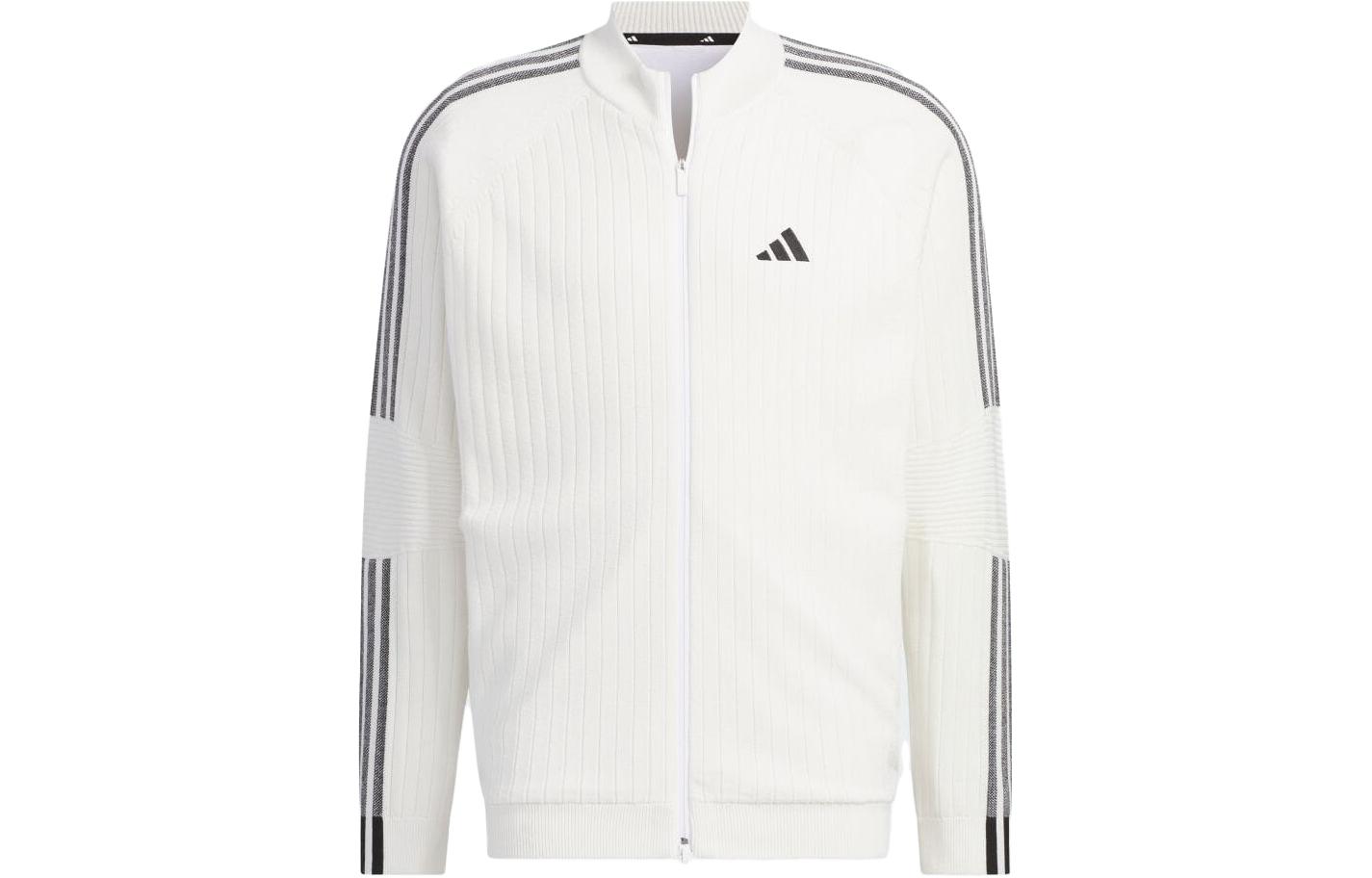 adidas White Retro Track Jacket with Striped Print and Stand Collar HY0953