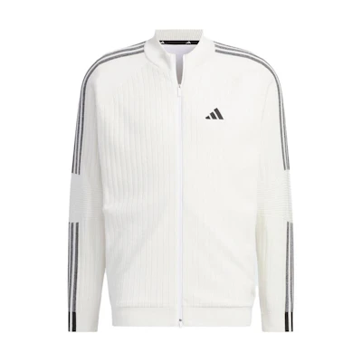 adidas White Retro Track Jacket with Striped Print and Stand Collar HY0953
