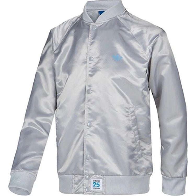 adidas White Single-Breasted Jacket with Logo Print Long Sleeves S23626