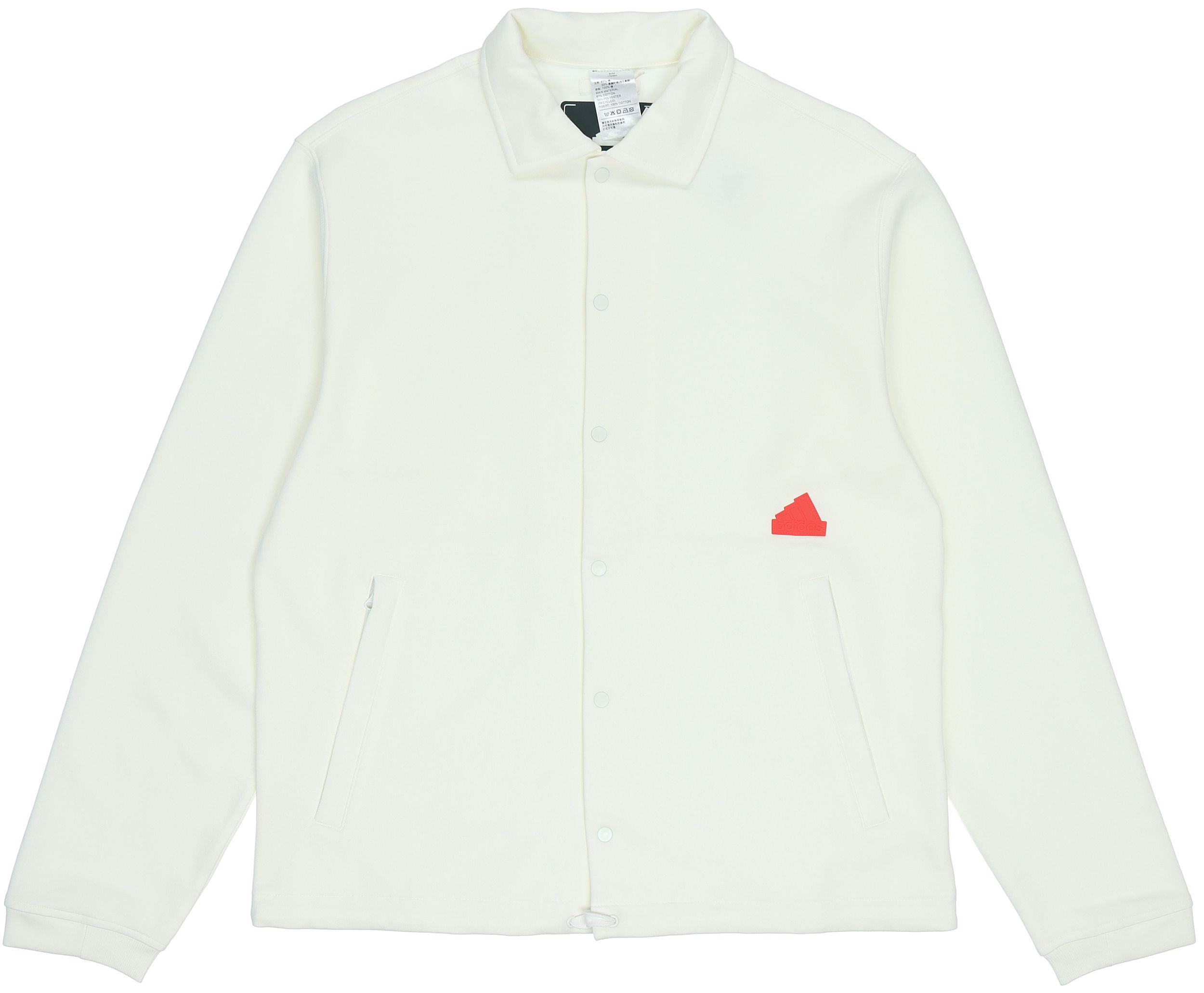 adidas White Single-Breasted Logo Collar Long-Sleeve Jacket HG2072