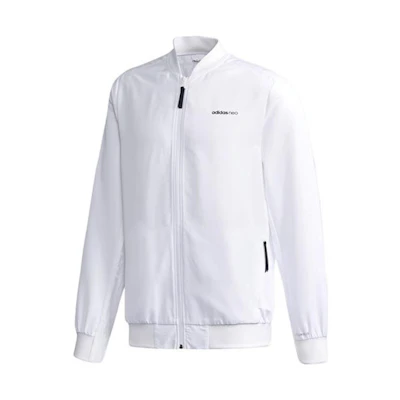 adidas White Solid Color Casual Zip-Up Bomber Jacket DN7379