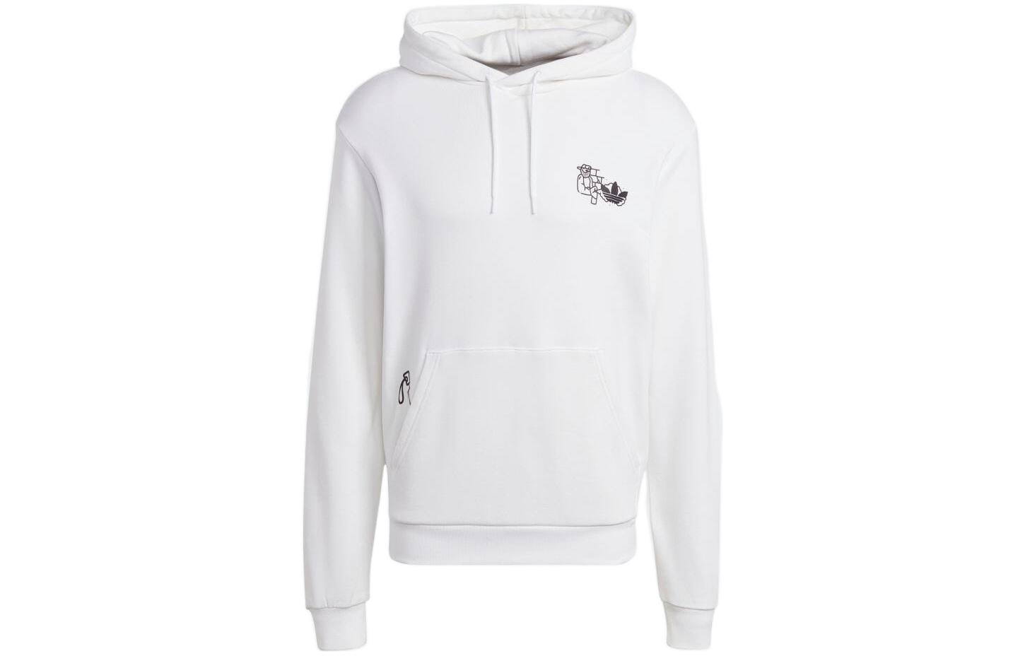adidas White Solid Color Graffiti Logo Drawstring Hoodie IC5740