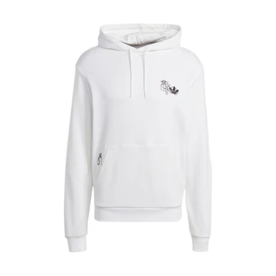 adidas White Solid Color Graffiti Logo Drawstring Hoodie IC5740