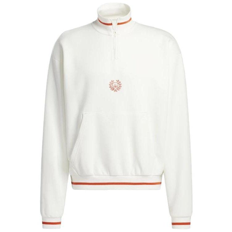 adidas White Solid High-Neck Half-Zip Pullover Loose-Fit Sweatshirt H47039