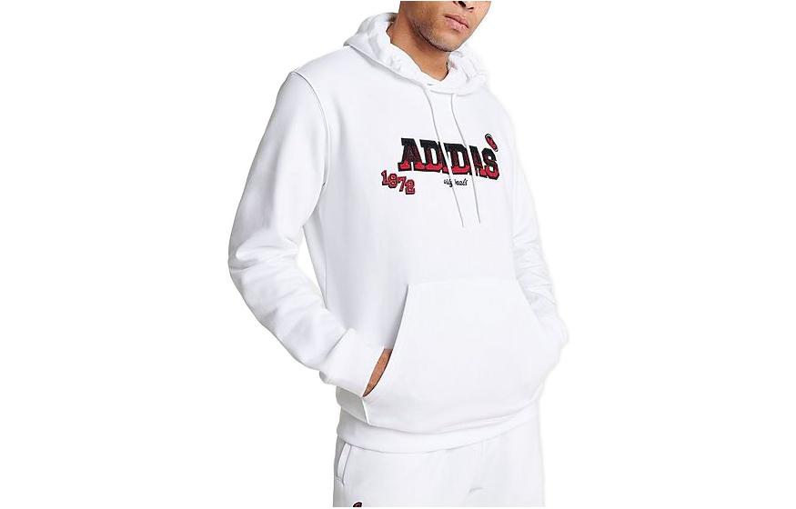 adidas White Solid Letter Print Pullover Hoodie IR9676100