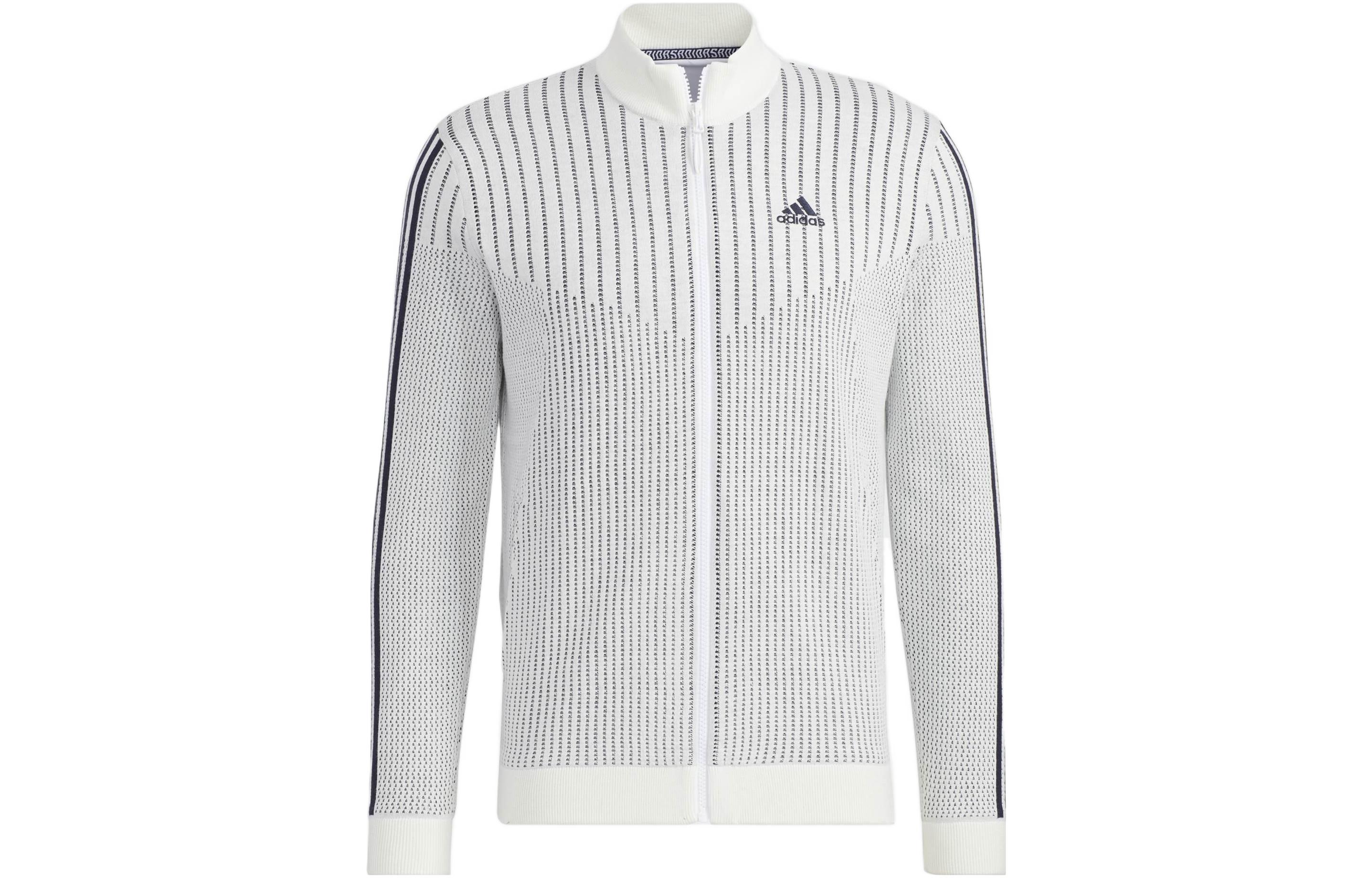 adidas White Solid Logo Crewneck Knit Jacket Long Sleeve GV1191