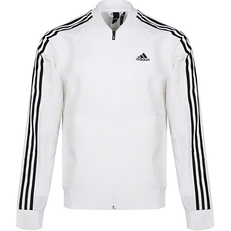 adidas White Stripe Track Jacket with Logo and Stand Collar DM5212