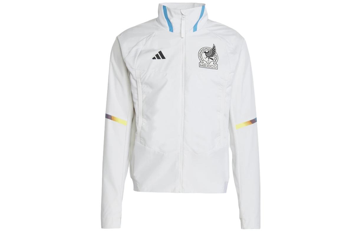 adidas White Striped Badge Logo Zip Jacket IC4452
