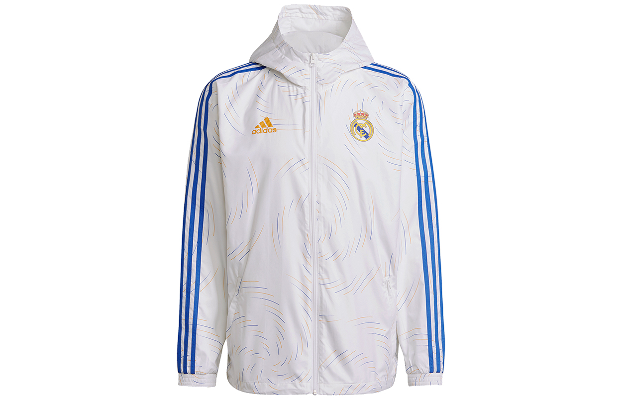 adidas White Striped Logo Print Hoodie Jacket GR4274