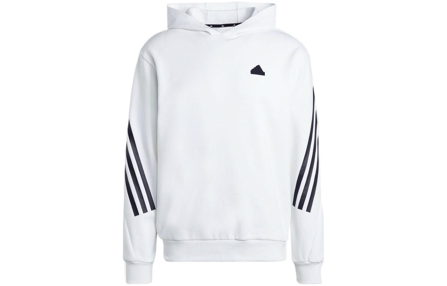 adidas White Striped Logo Print Pullover Hoodie IC6720