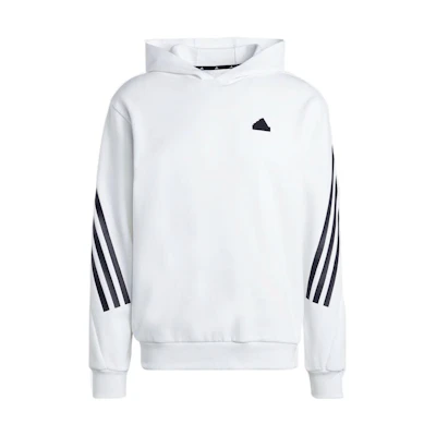 adidas White Striped Logo Print Pullover Hoodie IC6720