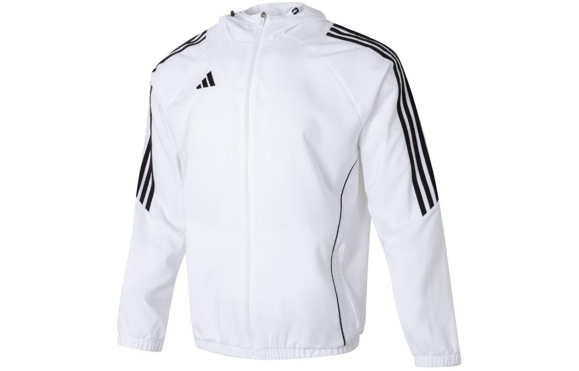 adidas White Striped Logo Zip Hoodie Jacket Long Sleeve Casual Running IM8808