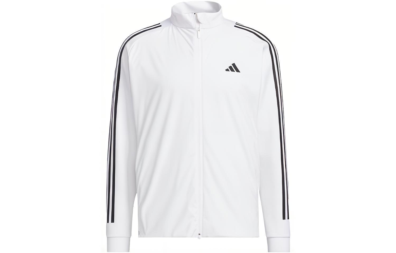 adidas White Striped Print High-Neck Zip Jacket HT6855