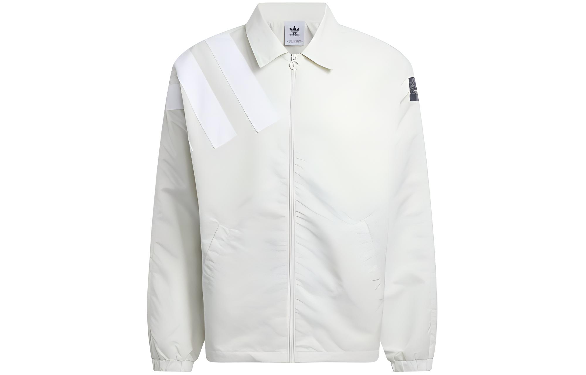 adidas White Striped Print Zip-Up Polo Long Sleeve Jacket IT0117