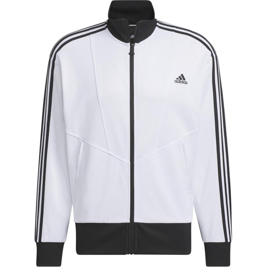 adidas White Striped Zip-Up Jacket with Embroidered Logo and Collar IW5526
