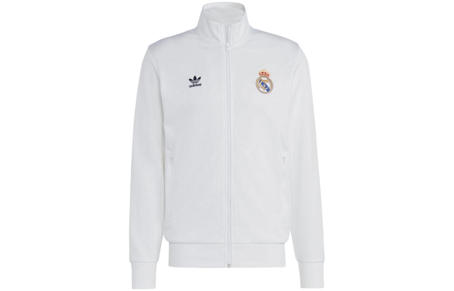 adidas White Track Jacket with Letter Logo Print and Stand Collar H54690