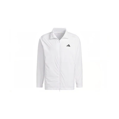 adidas White Windproof Golf Jacket with Three-Stripe Logo Print HZ6062