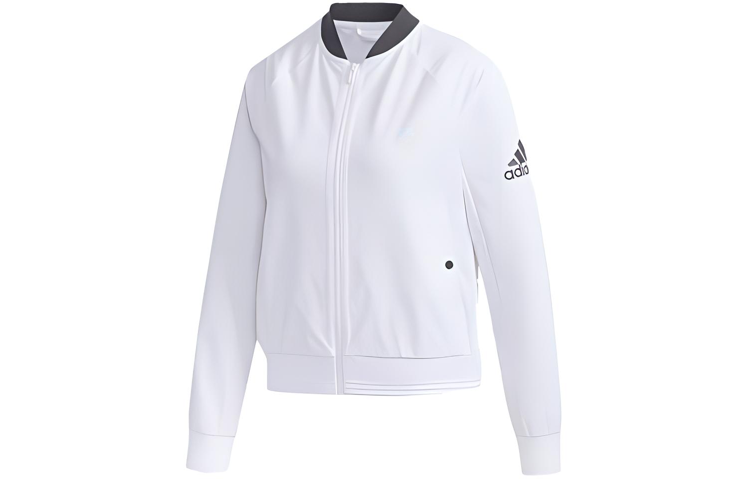 adidas White Woven Baseball Collar Slim Fit Jacket Unisex FM9314