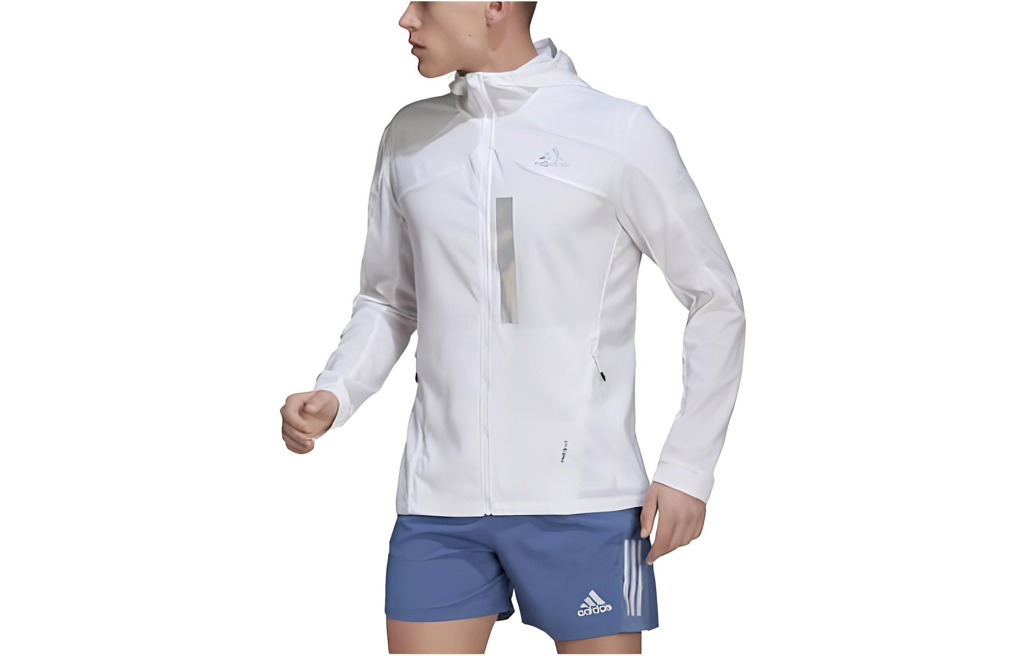 adidas White Zip-Up Hoodie Jacket with Logo Print HC1825