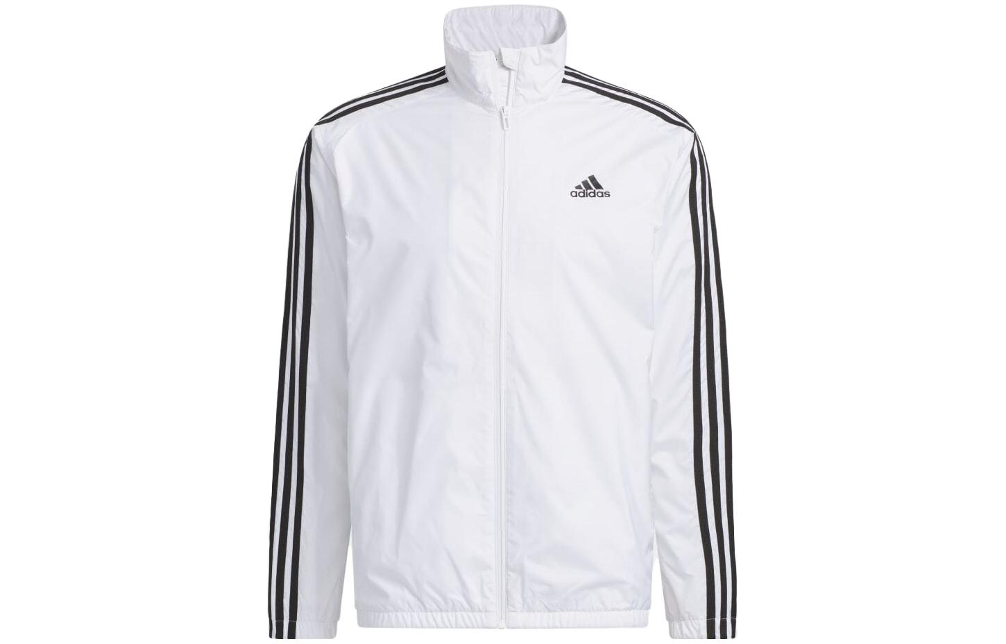 adidas White Zip-Up Jacket with Logo Print and Stand-Up Collar IK7334-JAPAN