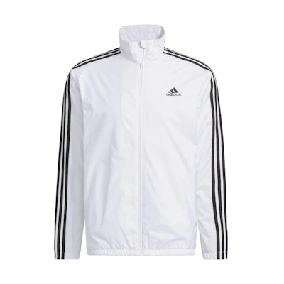 adidas White Zip-Up Jacket with Logo Print and Stand-Up Collar IK7334-JAPAN