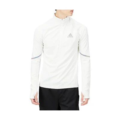 adidas White Zip-Up Logo Slim-Fit Long Sleeve Sweatshirt HK5640