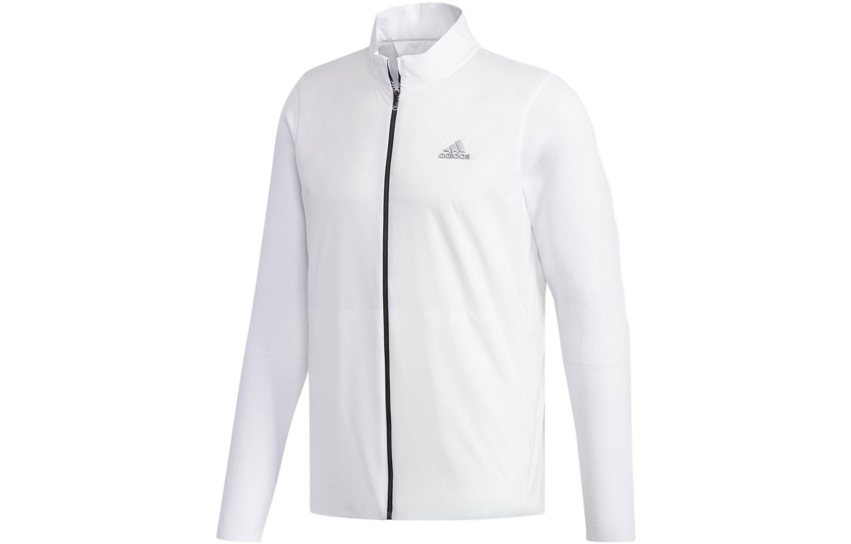 adidas White Zip Jacket with Solid Logo Detailing and Stand Collar DM1379